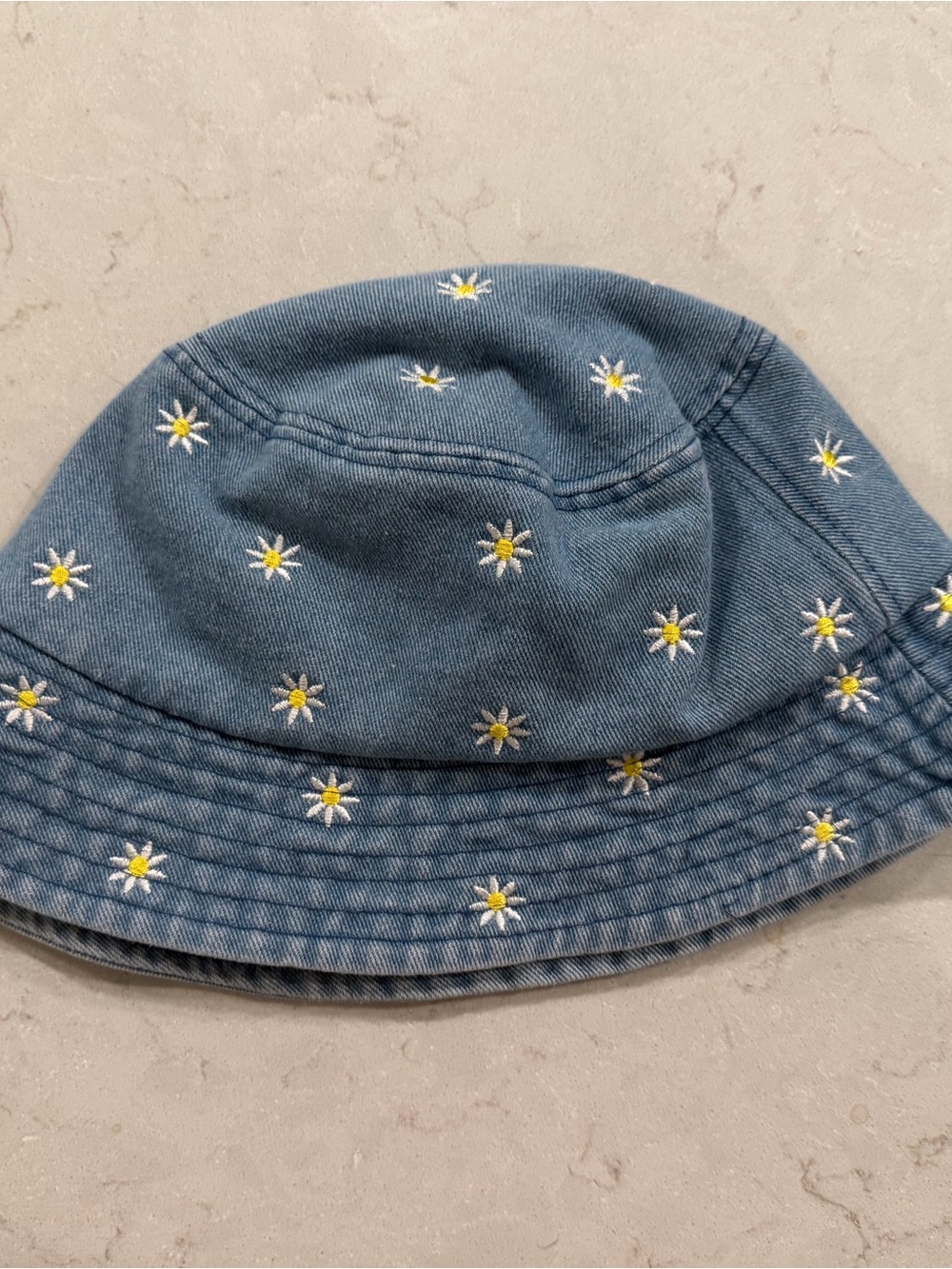Embroidered Daisy Denim Bucket Hat - Blue